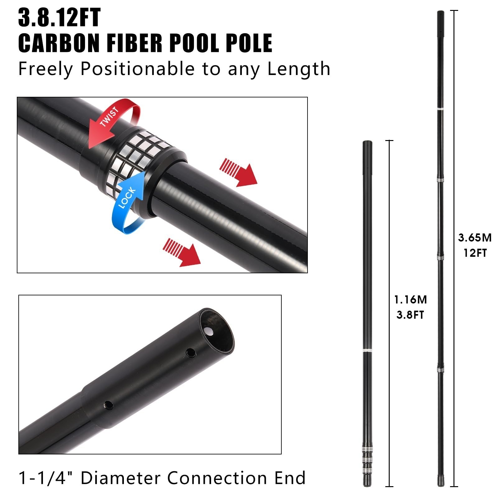 JSPJSP 12FT Carbon Fiber Telescopic Pool Cleaning Pole