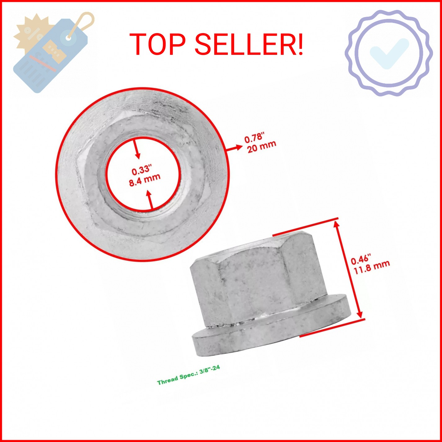 Front Rear Wheel Stud and Nut Kit 85-1092 7518378 Replacement for Polaris Sports