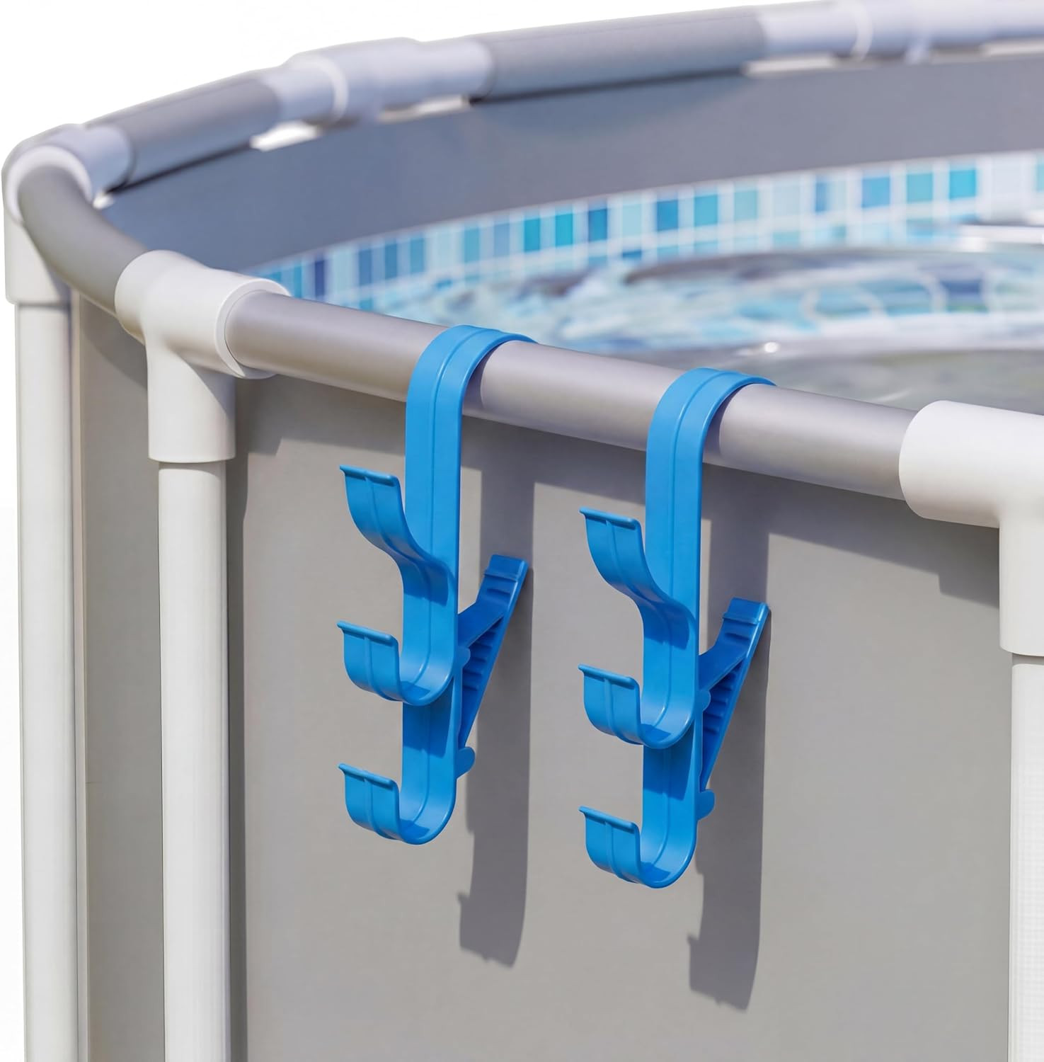 2 Pack Pool Pole Hanger with 3 Hooks, Adjustable Poolside Organizer for above Gr
