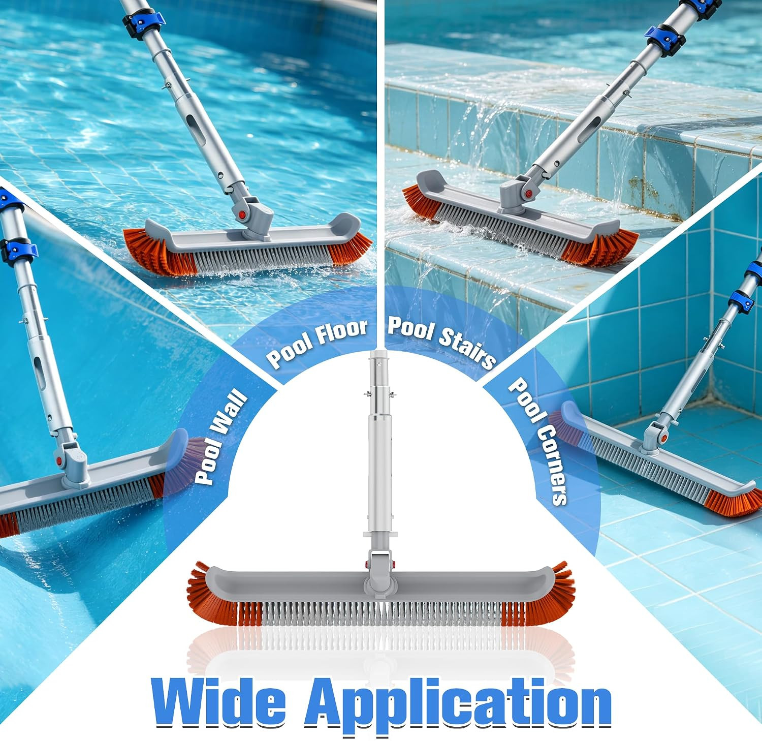 Telescopic Pool Brush with 18&Prime; Head & Adjustable 5-20FT Pole for Easy Cleaning