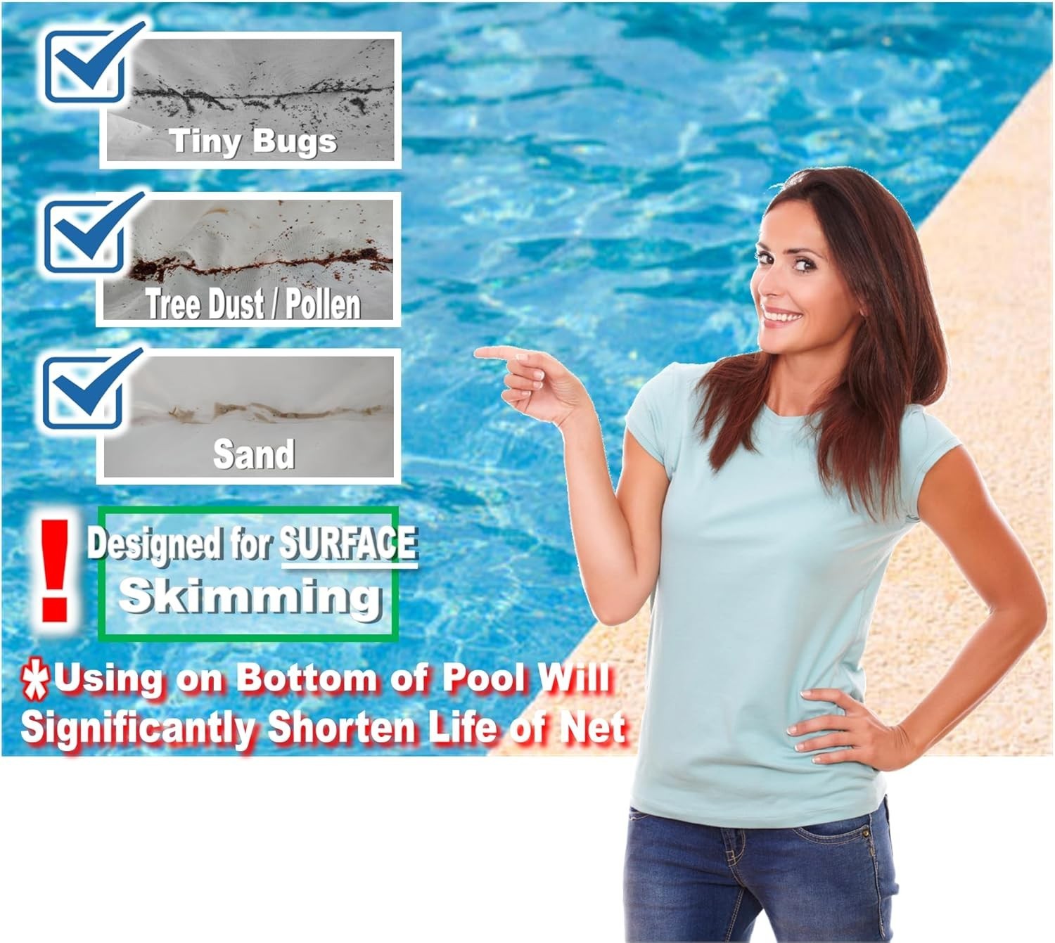 Durable Fine Mesh Pool Net Insert Transforms Any Deep Skimmer for Easy Cleaning