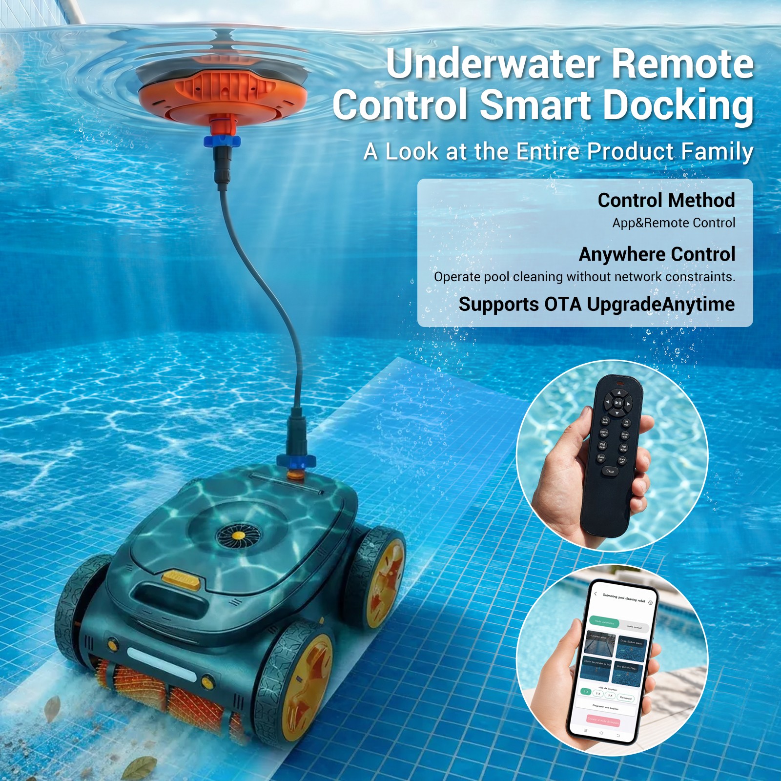 Cordless Robotic Pool Cleaner Underwater App & Remote Direct Control 5-Motor US