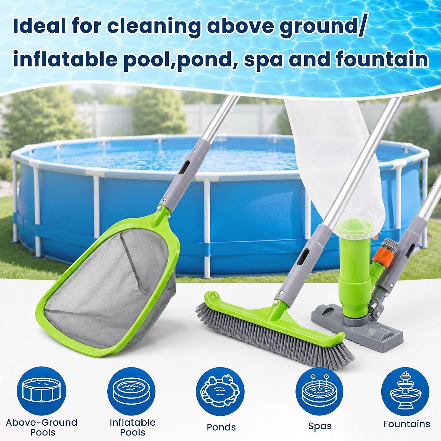 Sepetrel Deluxe Swimming Pool Cleaning Kit with Spa Jet Vacuum Cleaner,Brush, Se