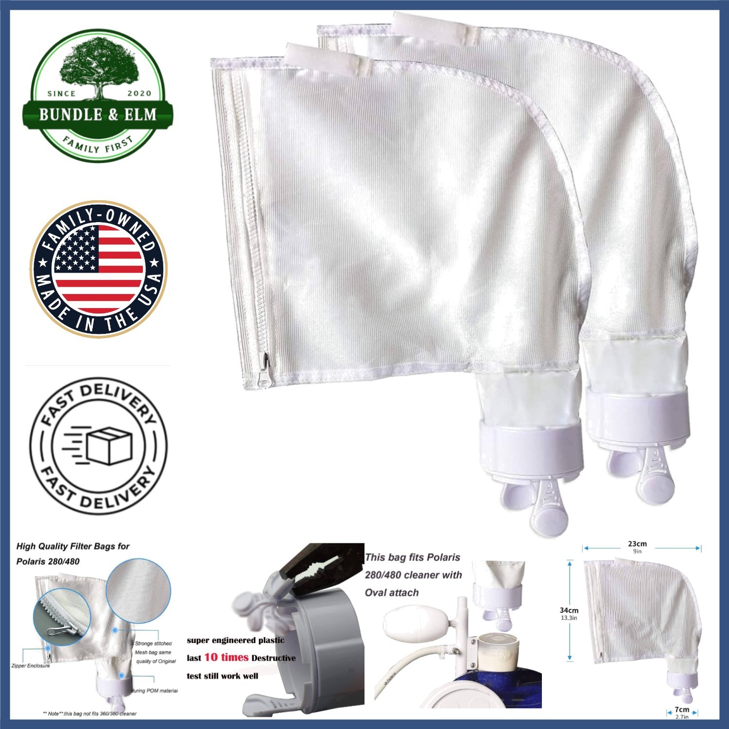Nylon Mesh Pool Cleaner Bags, High Efficiency Zippered Design for Easy Cleaning