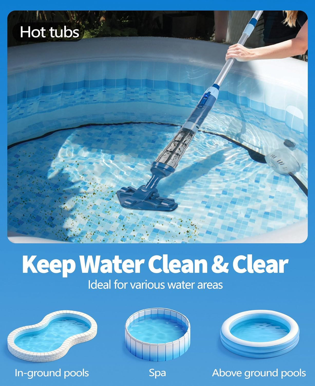 2026 Upgraded Powerful Hot Tub Vacuum Cordless, 15.8 Gals/Min Spa Vacuum for Hot