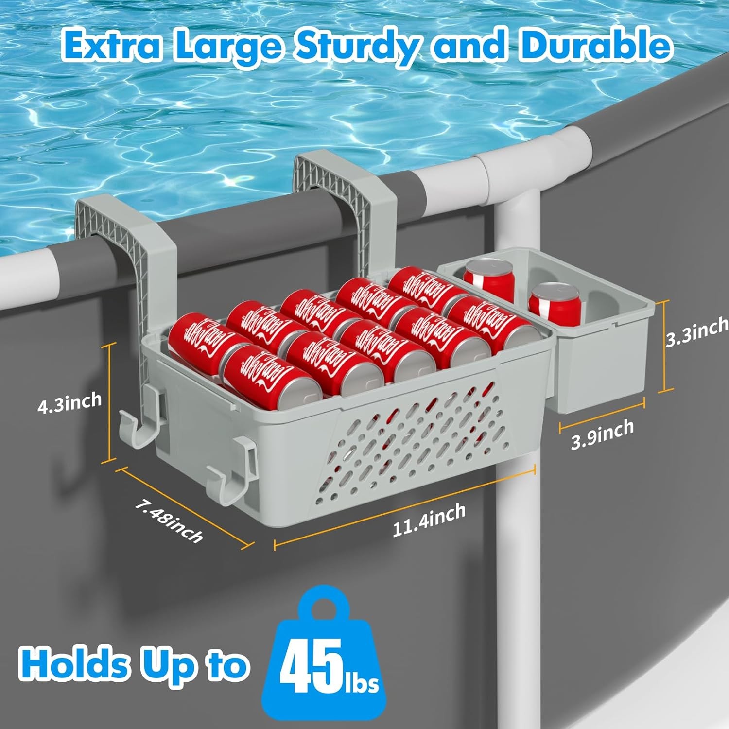 Pool Storage Basket 2 Pack with Cup Holders Hooks Organizer Above Ground Pool
