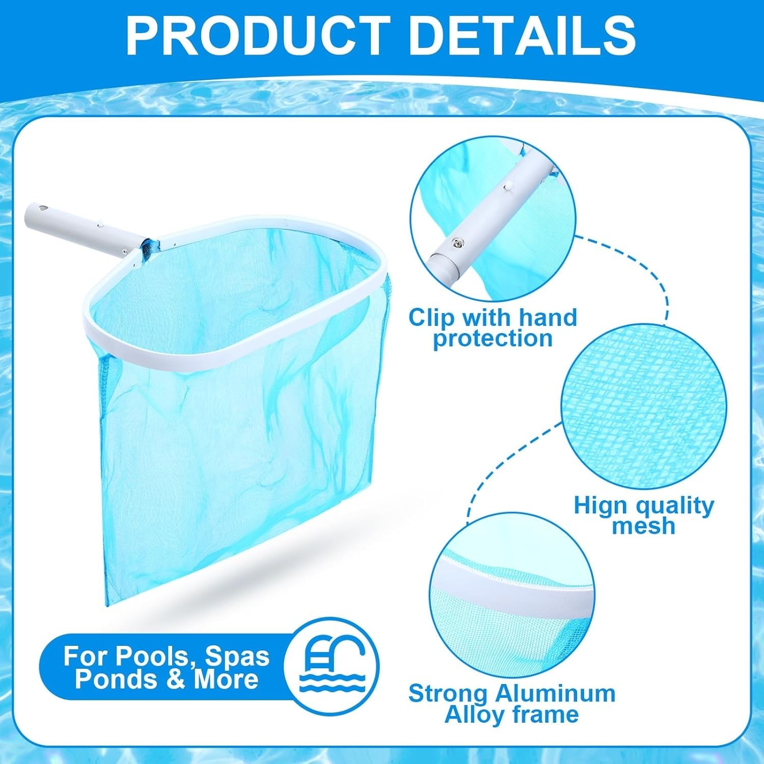 5 Pcs Pool Cleaning Kit Jet Vacuum Skimmer Nets Brush Pole Above Ground Spa