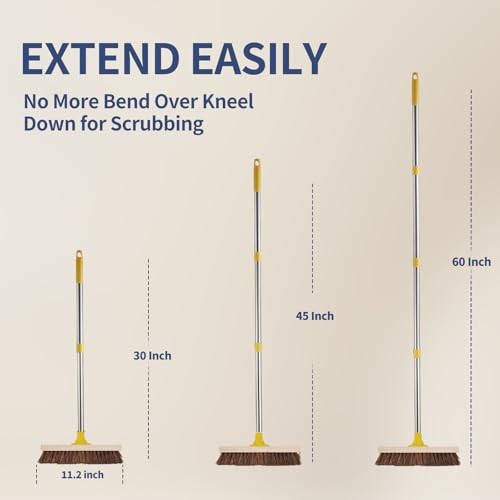 Floor Scrub Brush with Long Handle – 60&Prime; Heavy Duty Deck Brush with Stiff