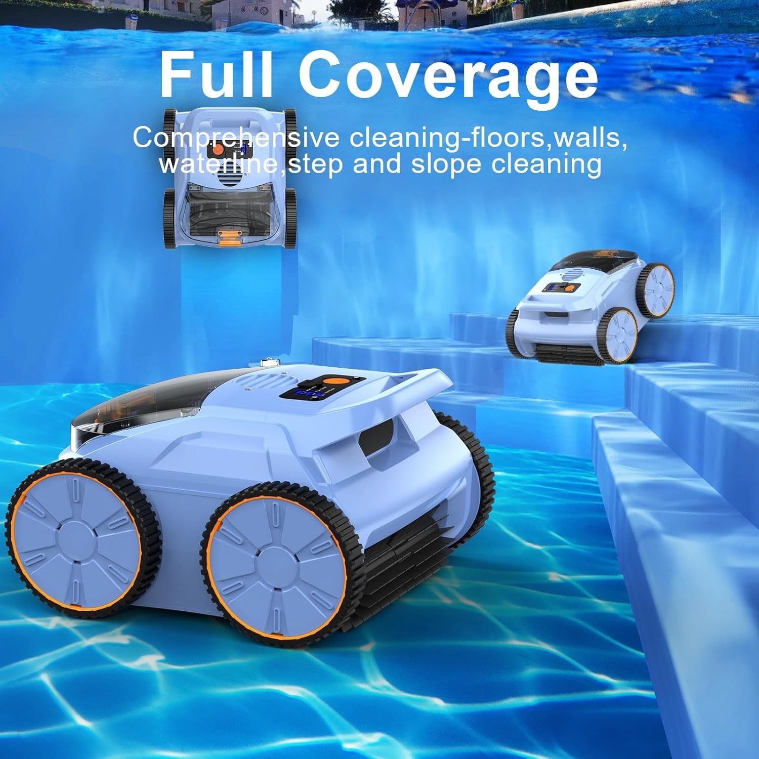(2025 New) Zyerch Robotic Pool Vacuum, Cleaner for Inground Pools, Blue