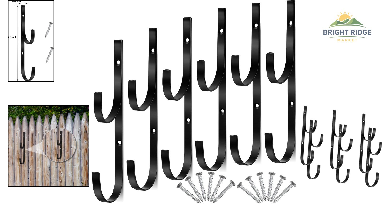 Metal Brackets for Pool Tools, Includes 6 Hooks and 12 Screws for Installation