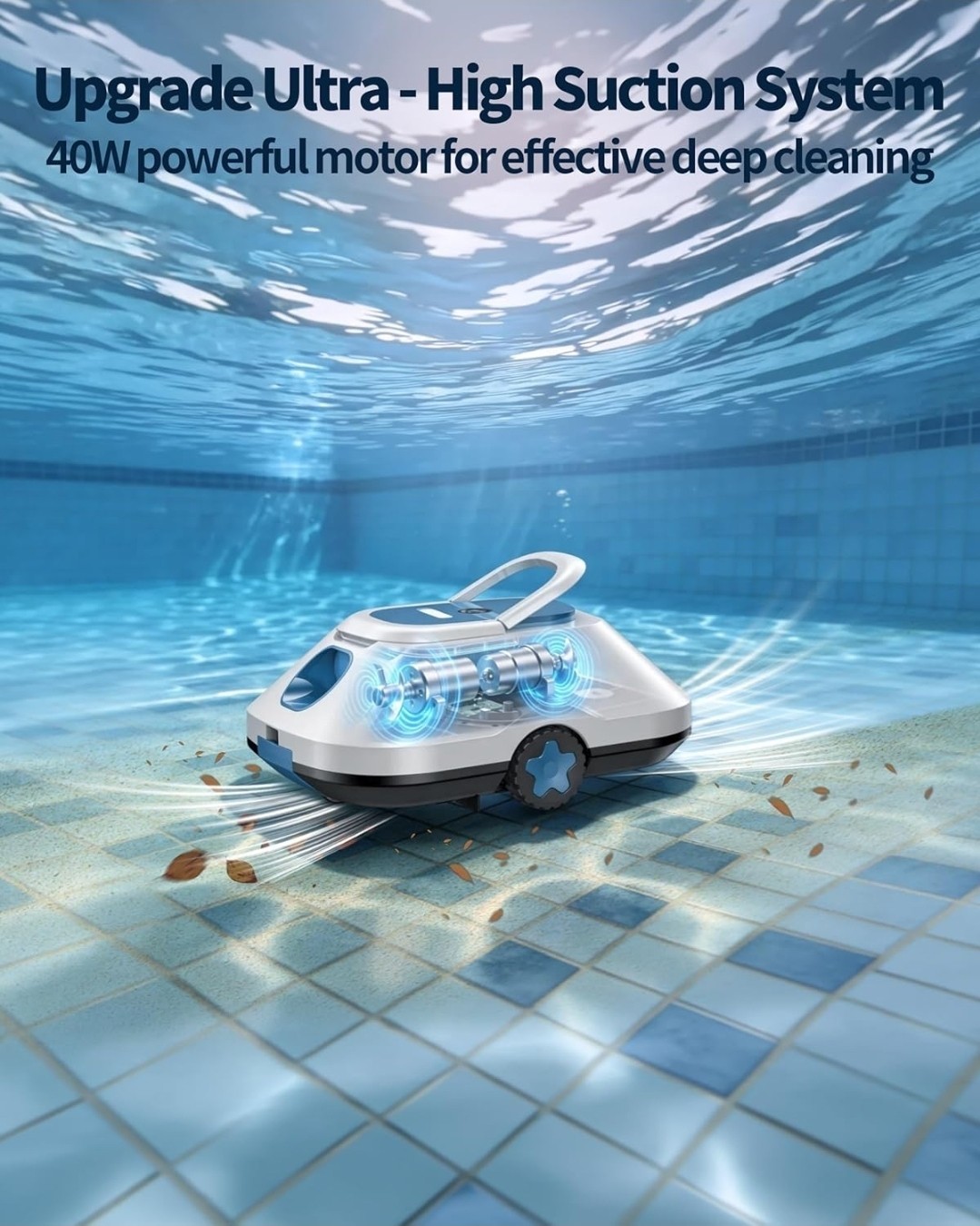 Automatic Pool Vacuum Robot for Leaves & Dirt, Powerful Suction Self-Parking-Tea