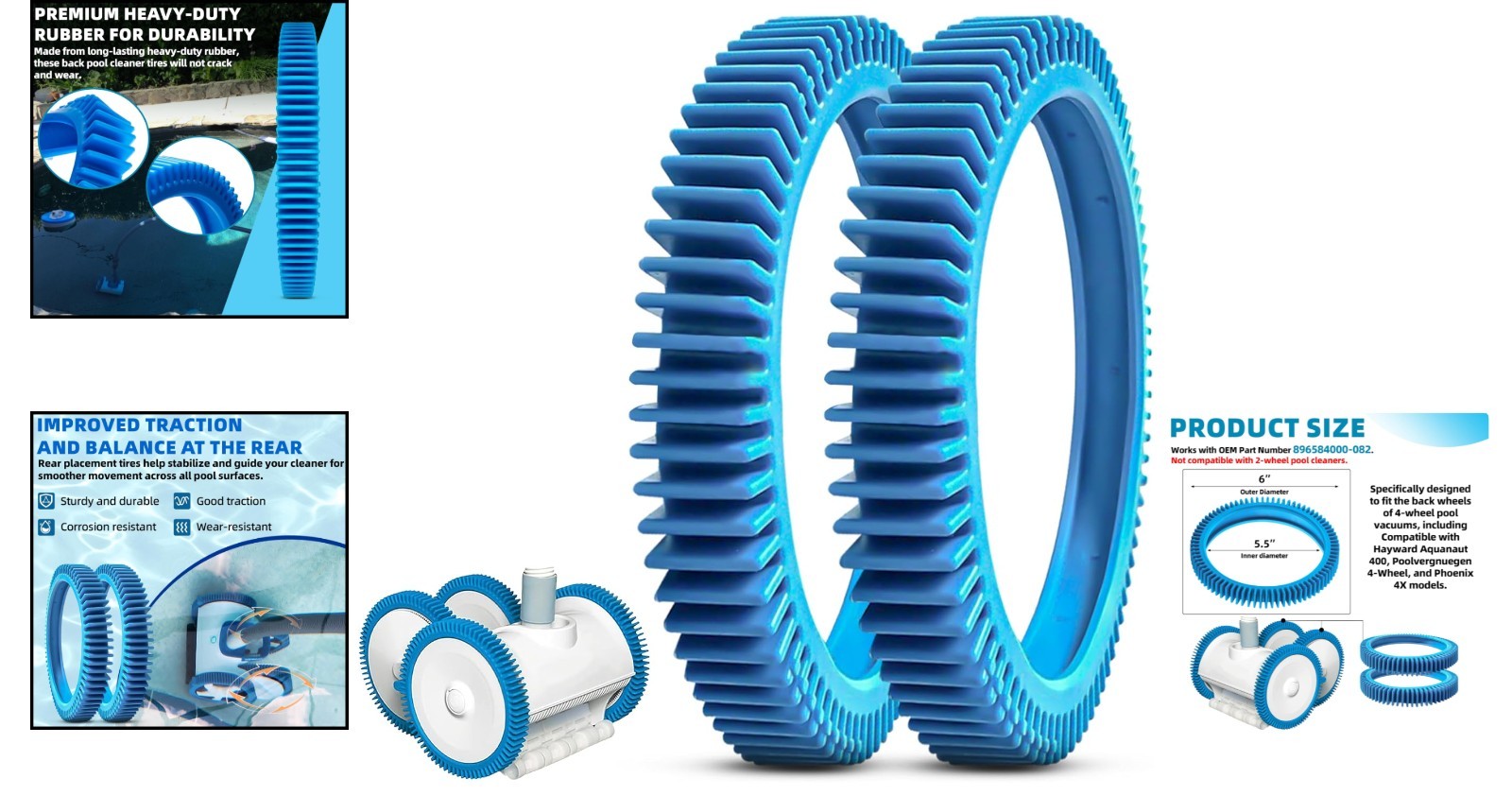 2-Pack Pool Cleaner Tires – Snap-On for Hayward & Poolvergnuegen Models