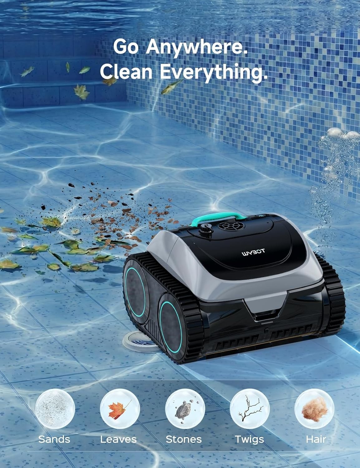 WYBOT C1 Plus Robotic Pool Cleaner Cordless App Control 4-in-1 Vacuum 3308GPH