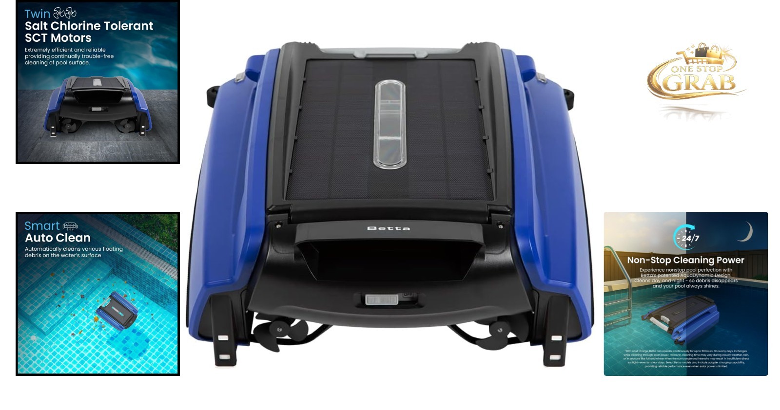 SE Solar Pool Surface Skimmer Robotic Cleaner Salt Tolerant Motors Blue