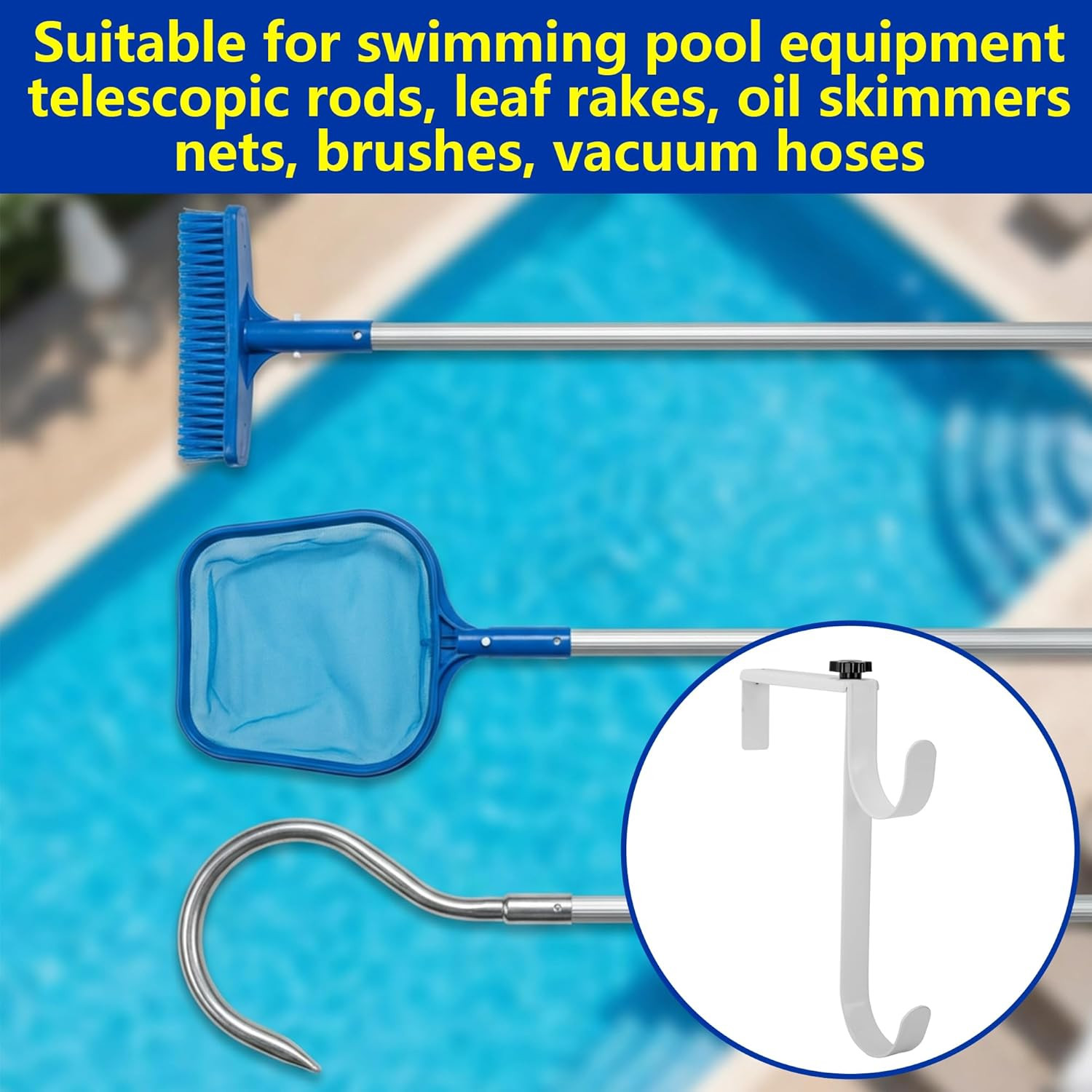 2 Pcs Double Pool Fence Hooks for Pool Equipment, Adjustable Pool Pole Hanger Ho