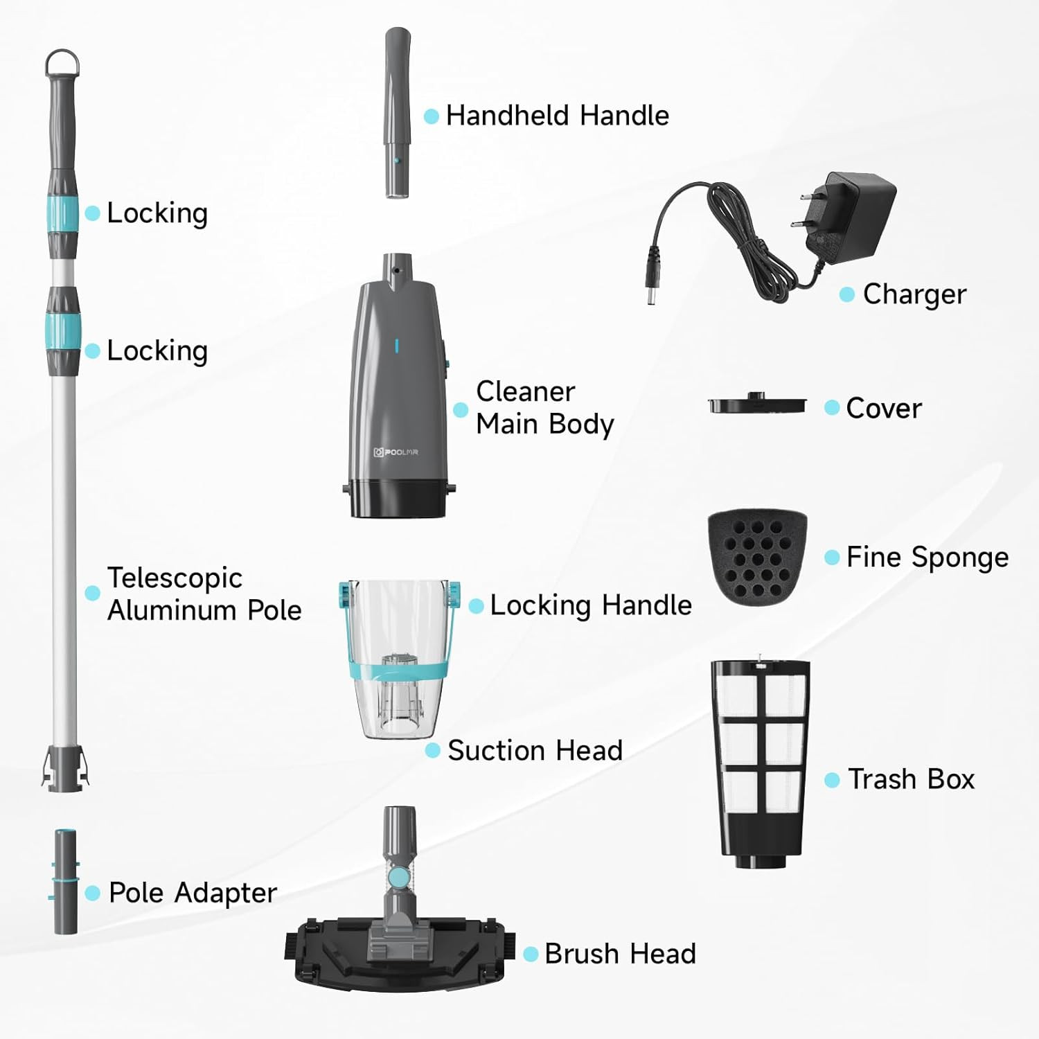 Cordless Handheld Pool Vacuum, Rechargeable Pool Cleaner with 16 Gal/Min Suction
