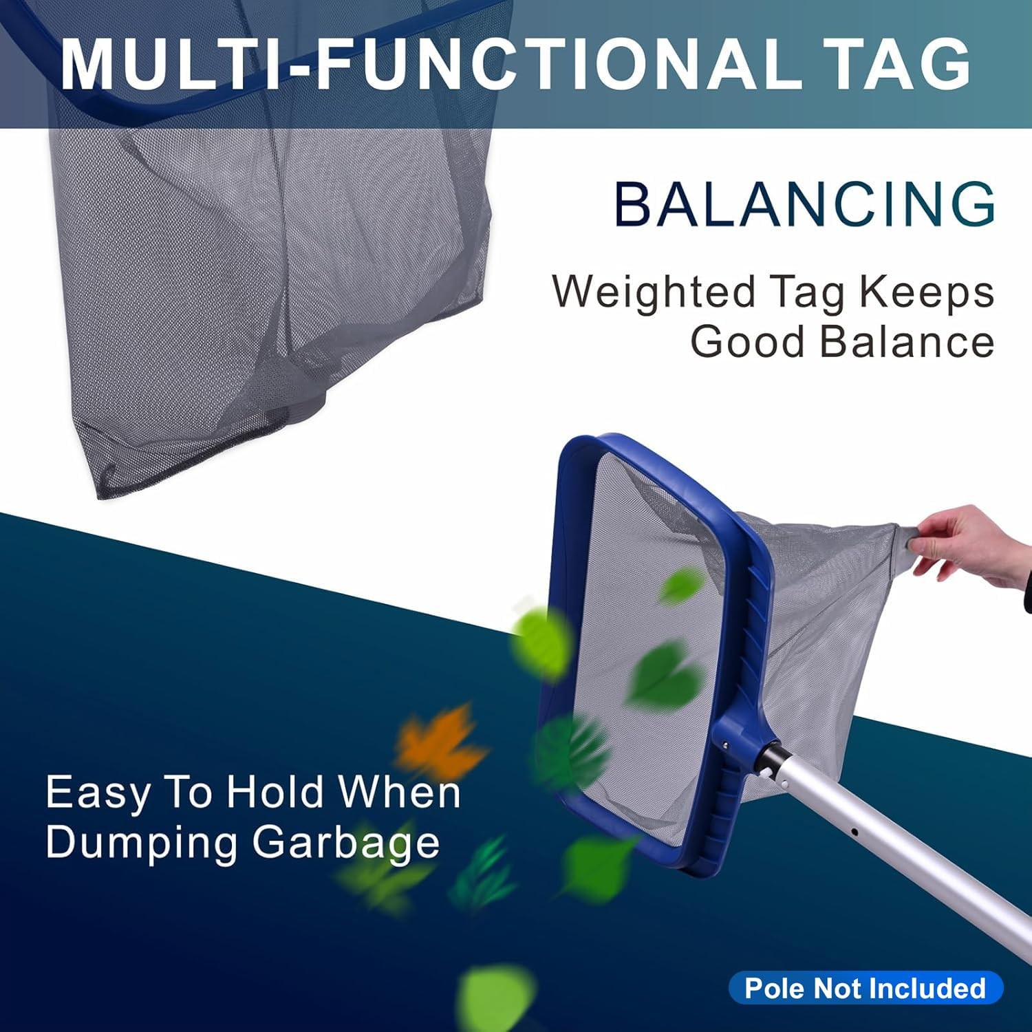 Pool Skimmer Net, Larger Capacity Pool Net Skimmer with Durable Deep Net, Stu…