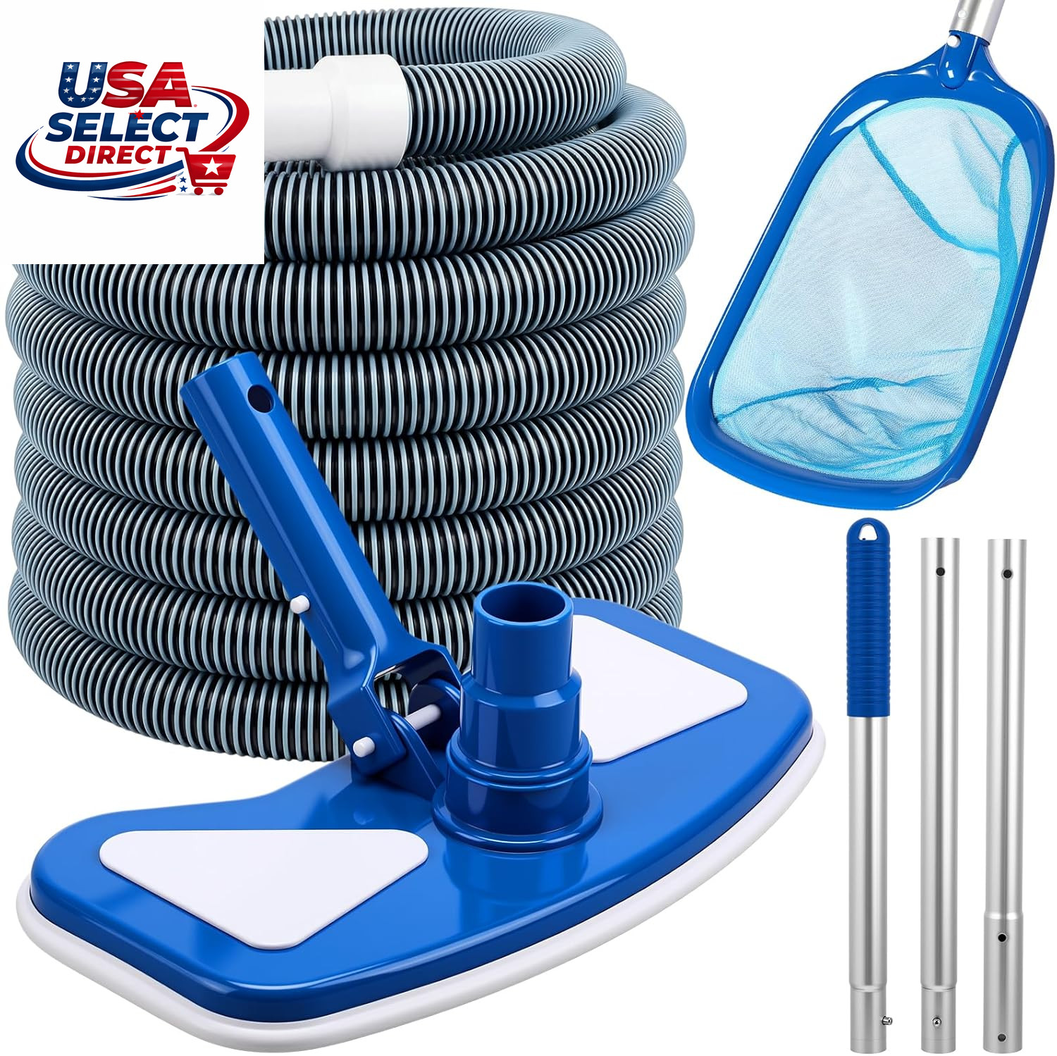 4 Pcs Pool Vacuum Kit with 11.8&Prime; Head, 29.5 Ft Hoses, Skimmer Net