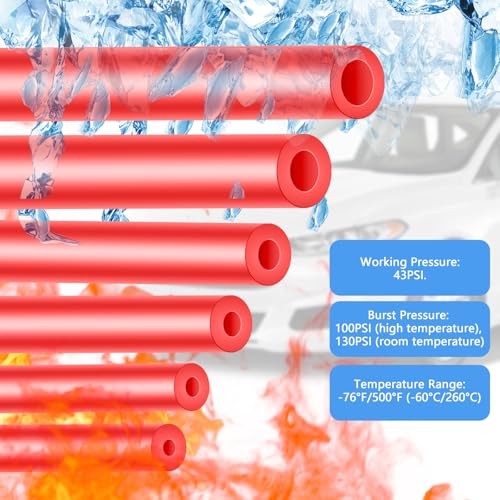 Shineyoo Red Vacuum Hose Kit 6PCS 1/8&Prime; 5/32&Prime; 3/16&Prime; 1/4&Prime; 5/16&Prime; 3/8&Prime; Tubings 5FT
