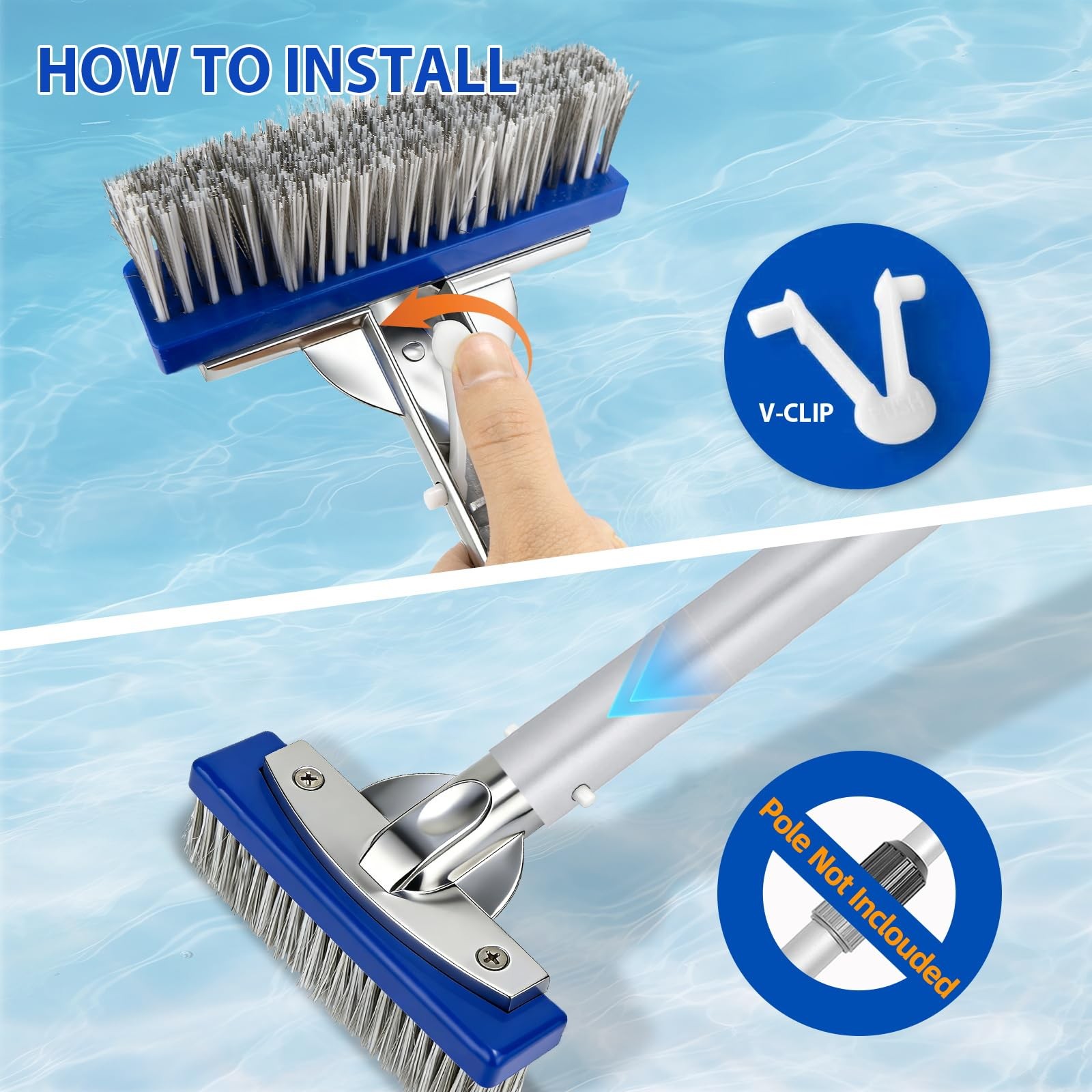 5-Inch Pool Brush Head – Combo Nylon & Stainless Steel Wire 5 INCH, Blue