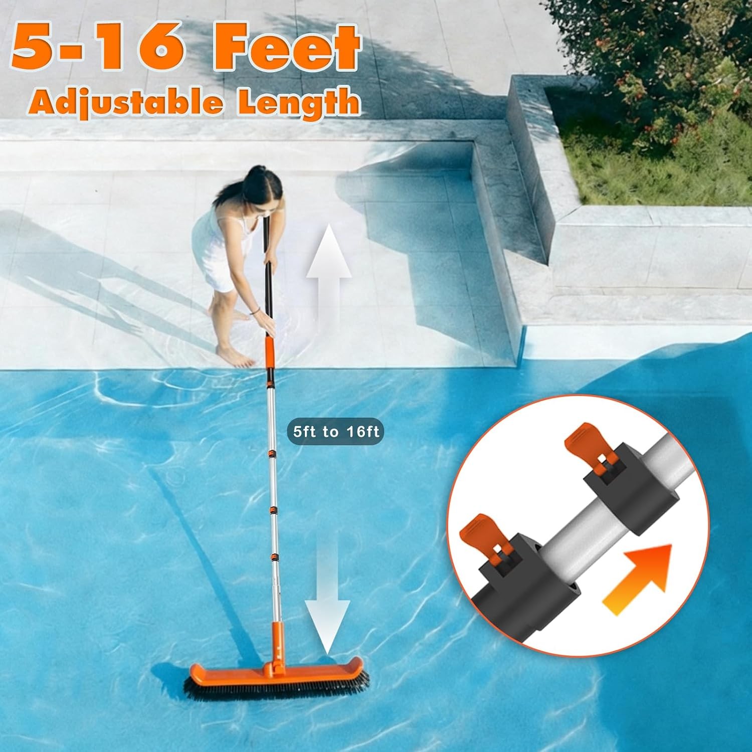 LAANPOLE Telescopic Pool Pole, 16ft Heavy Duty Swimming Pool Pole, Adjustable