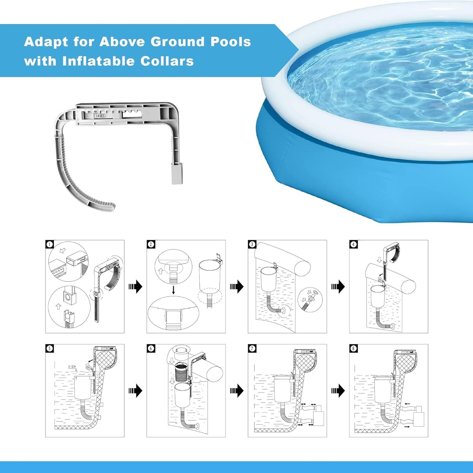 Above Ground Pool Skimmer with Adjustable Mount, Hose Basket, Five Socks