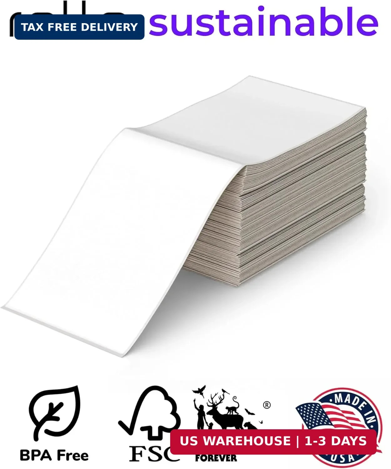 Rollo Direct Thermal Shipping Labels – Pack of 500 4×6 Thermal Labels Fanfold –