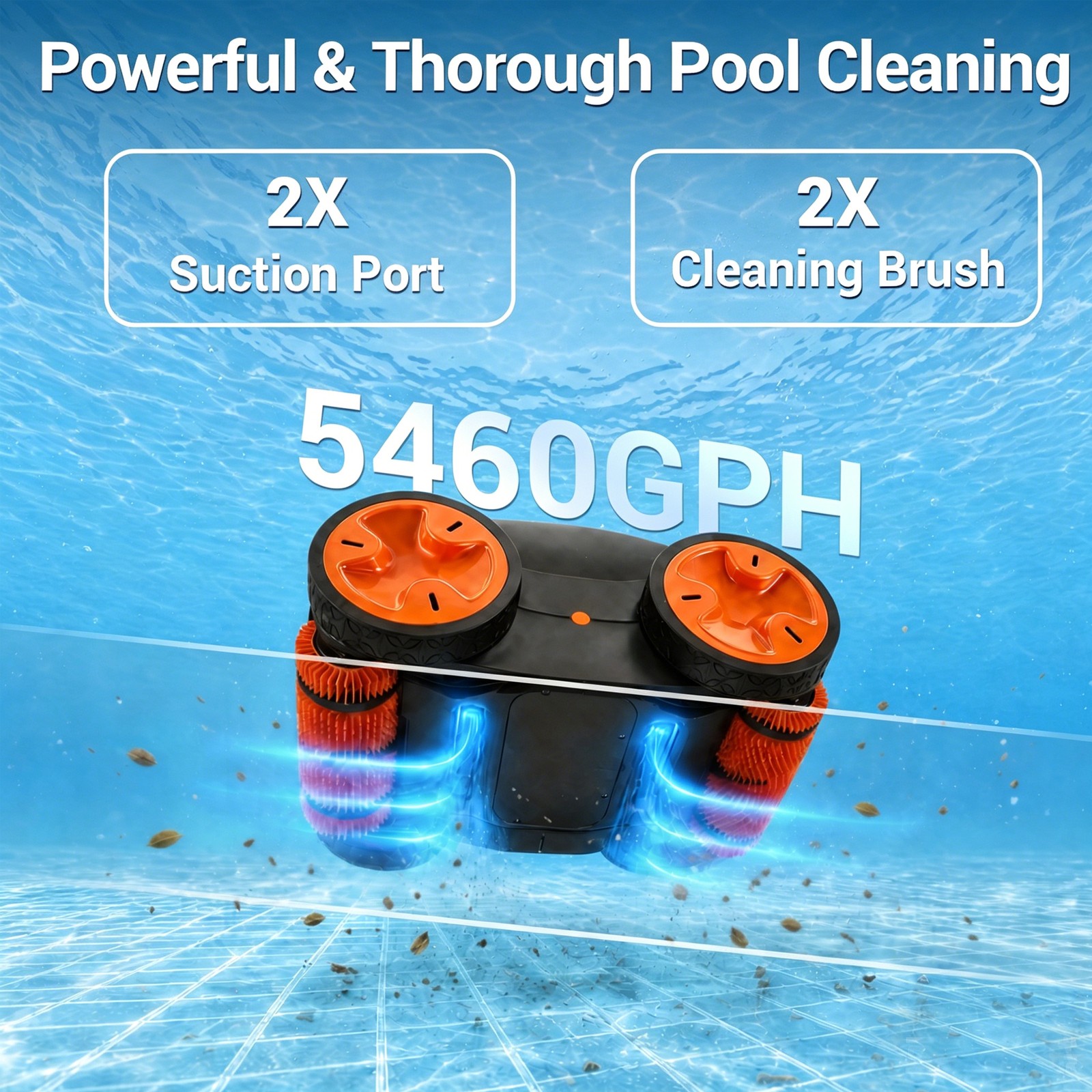 Cordless Robotic Pool Cleaner Remote Underwater Control 4WD Dual Brush Smart Nav