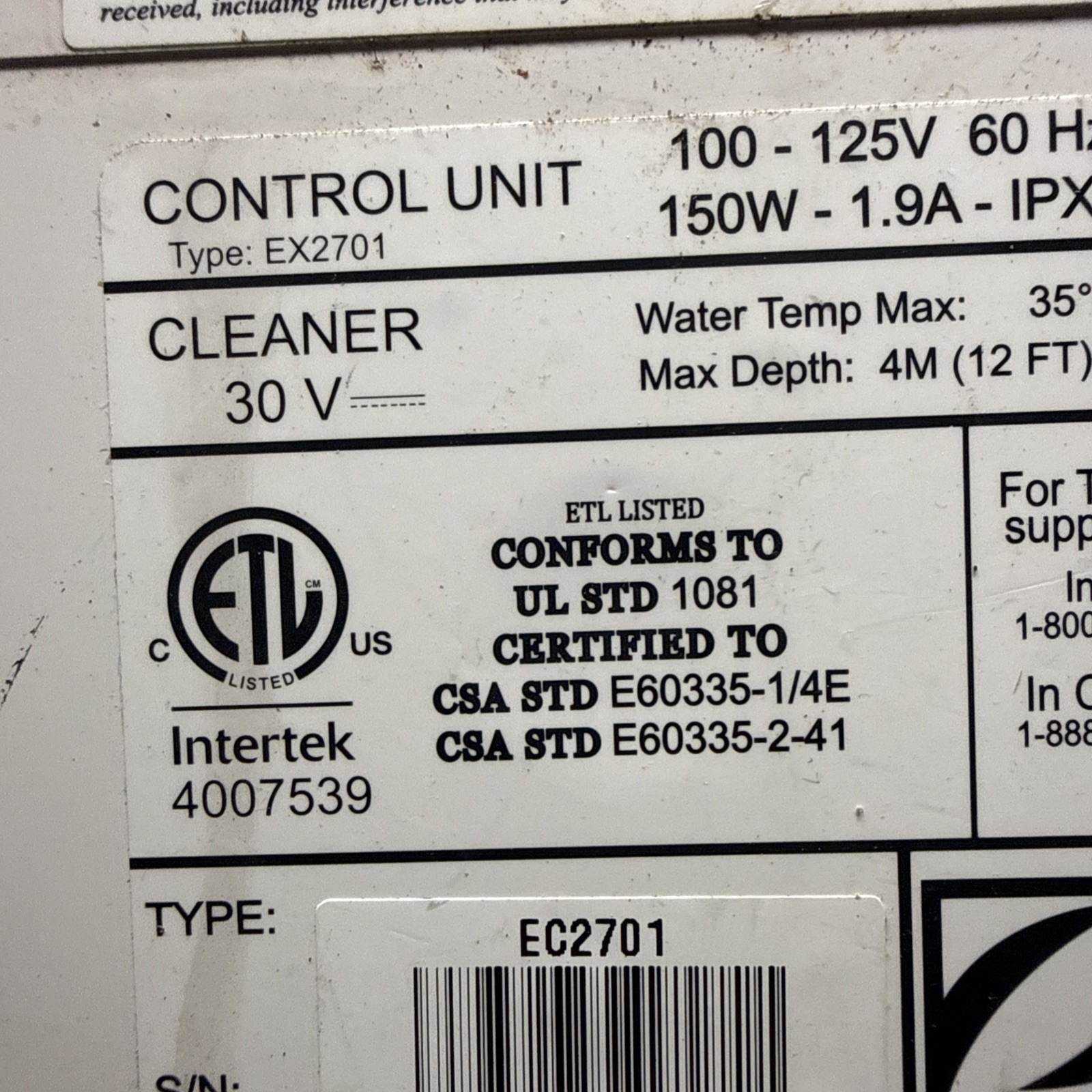 Polaris Zodiac P9550 P955 9550 Sport Control Unit Power Supply EX2701