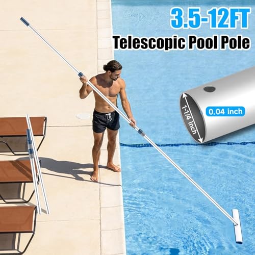 Professional 12 Foot Telescopic Aluminum Swimming Pool Pole – Attach 12ft