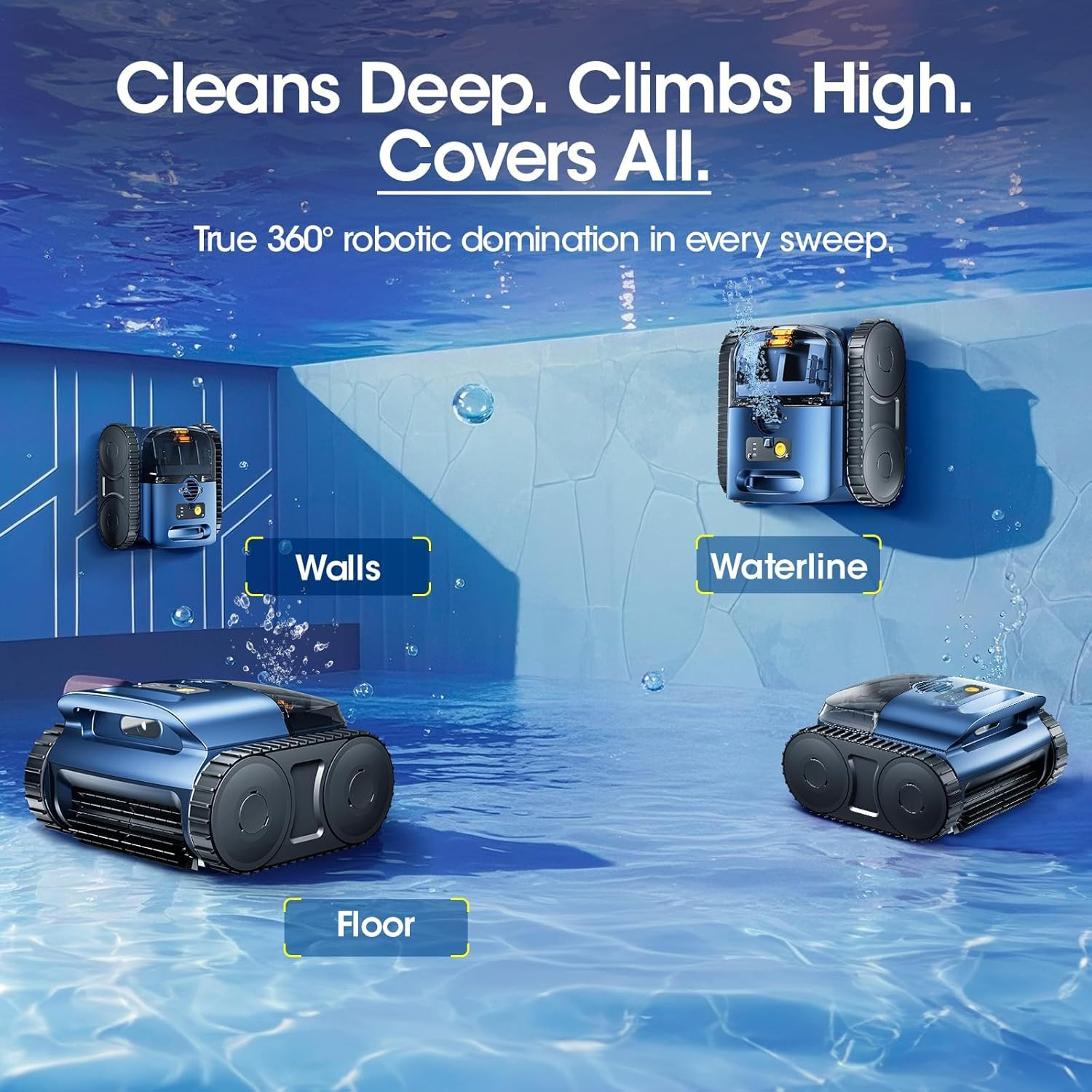 Advanced Cordless Robotic Pool Vacuum with Sonar Navigation & 150-Min Runtime