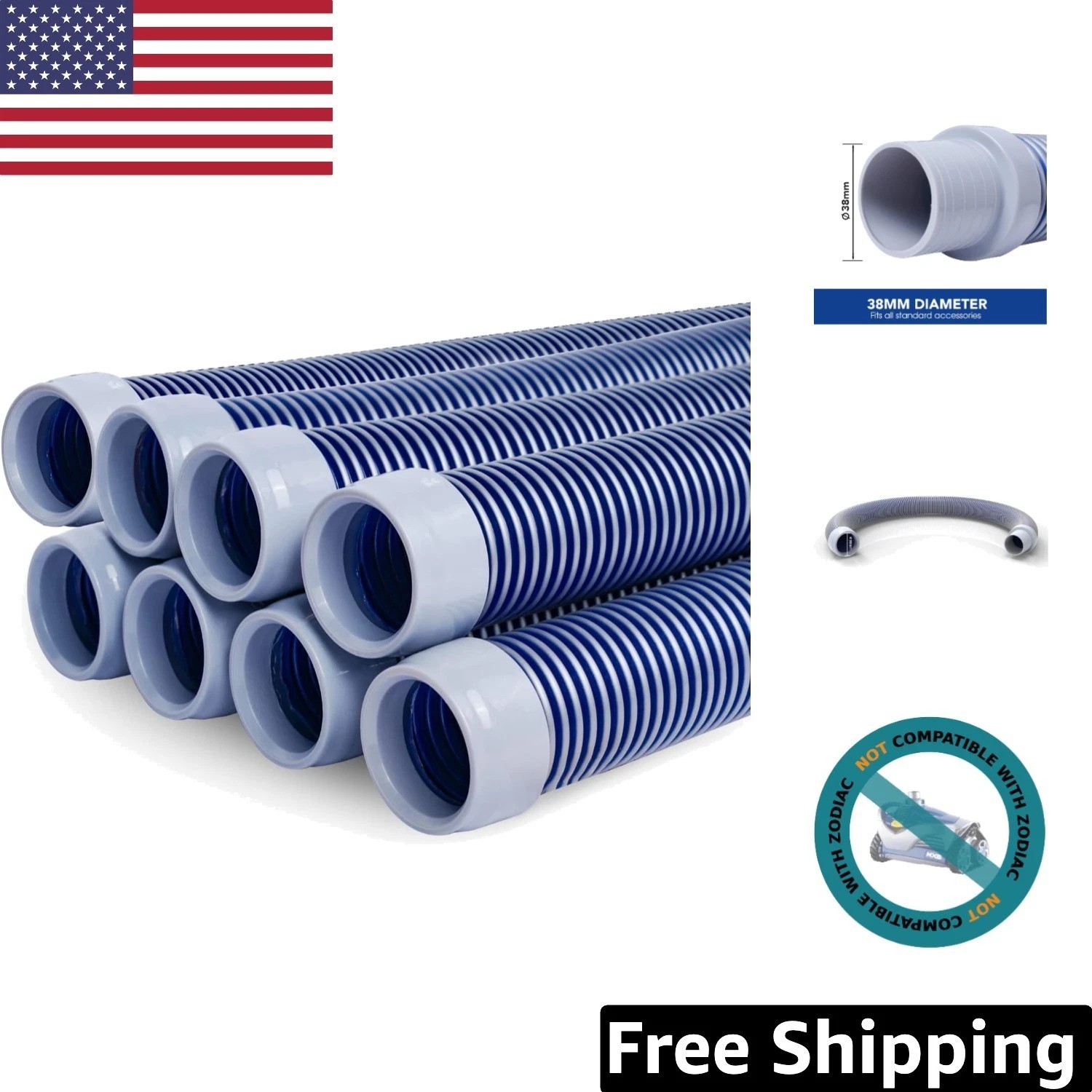 Durable 8-Piece Pool Vacuum Hose Set – 1.5” Diameter, Flexible & Space-Saving