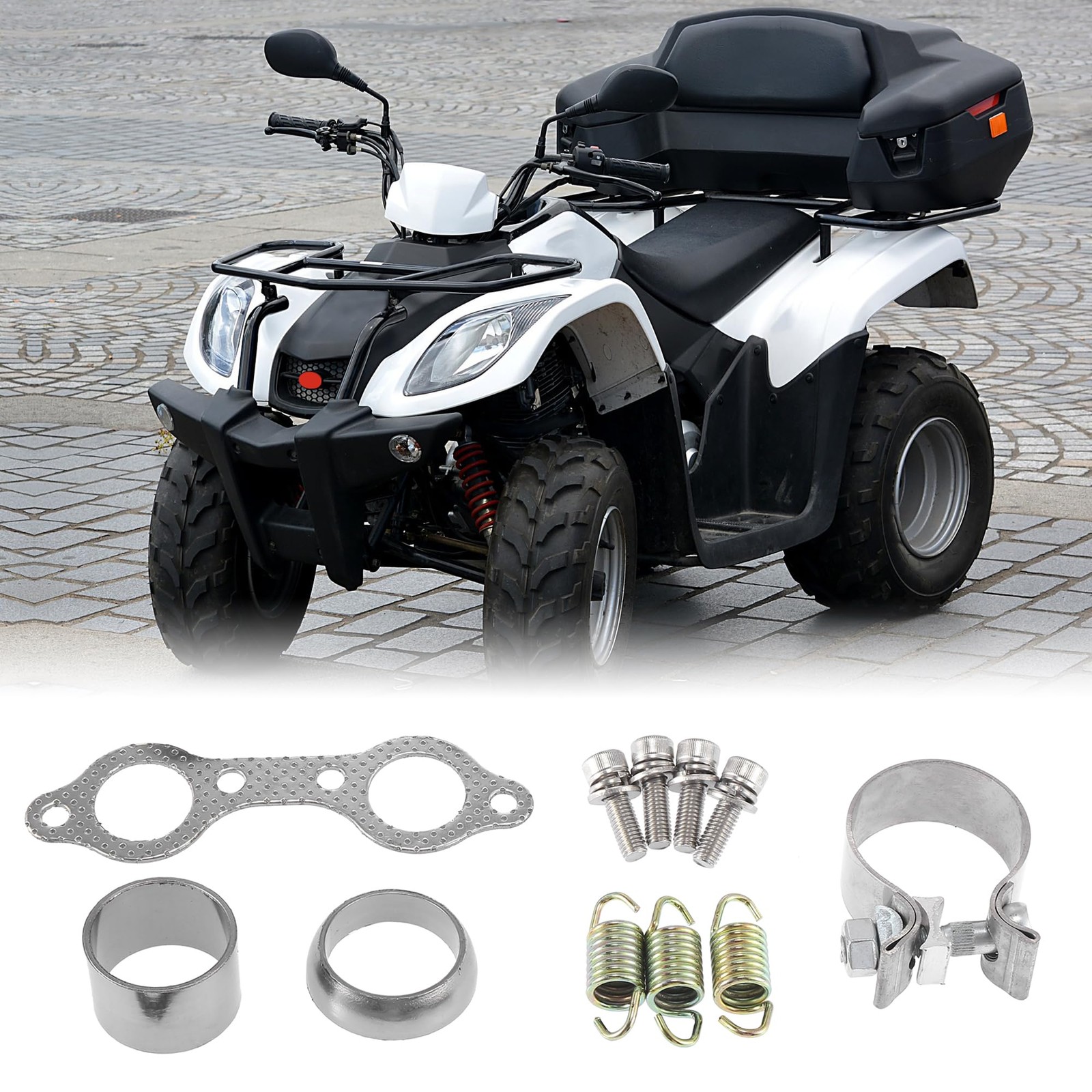 ATV Exhaust Manifold Gasket and Spring – Copper Tone, Silver Tone, Titanium Tone