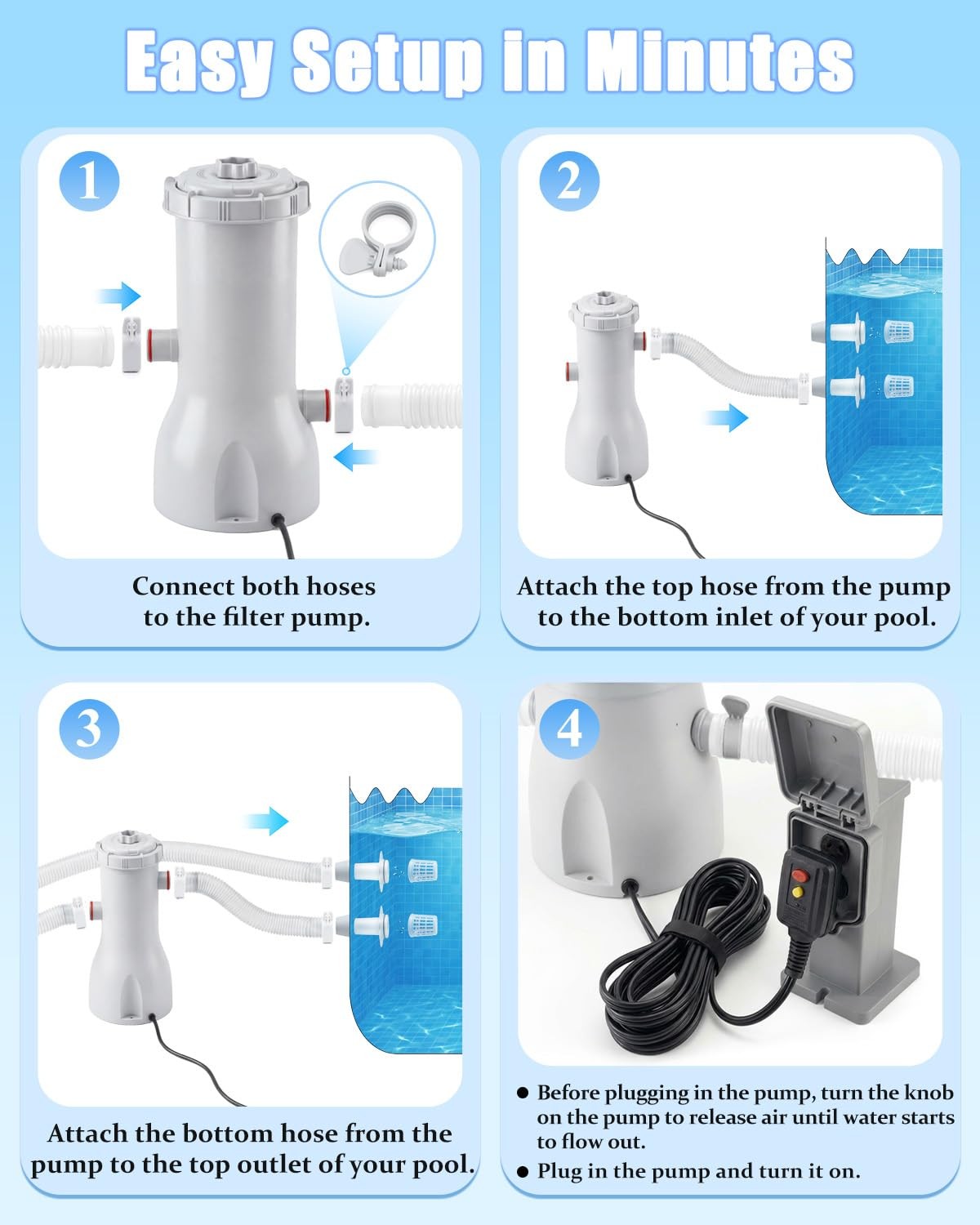 1000 GPH Pool Pumps and Skimmer for Above Ground, Floating Pools Surface Skim…