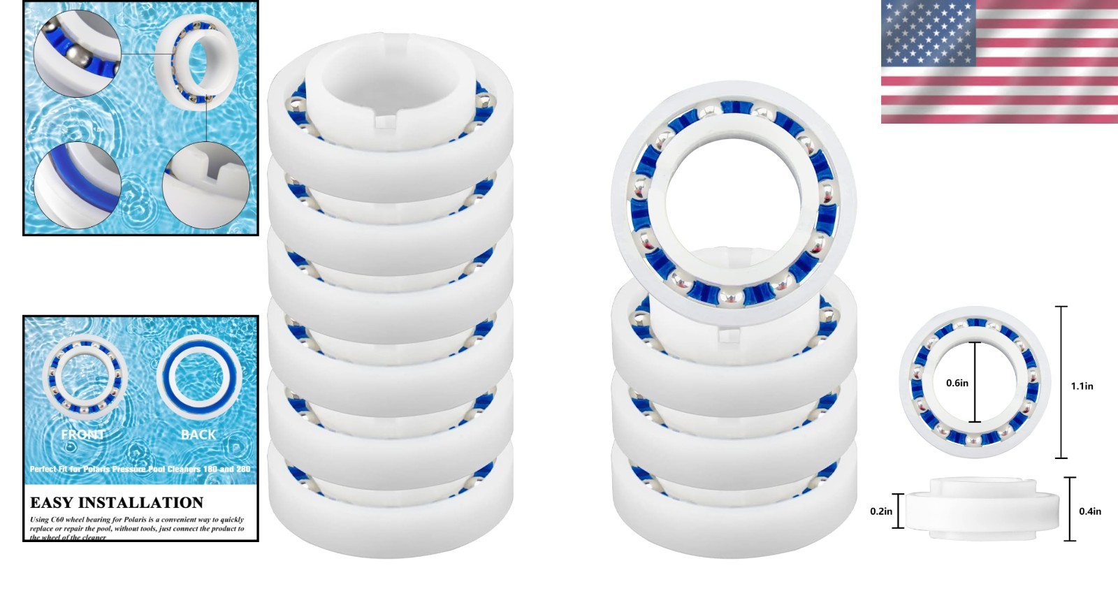 Optimize Your Polaris Pool Cleaner with C-60 Bearings – 10 Pack, Smooth & Sturdy