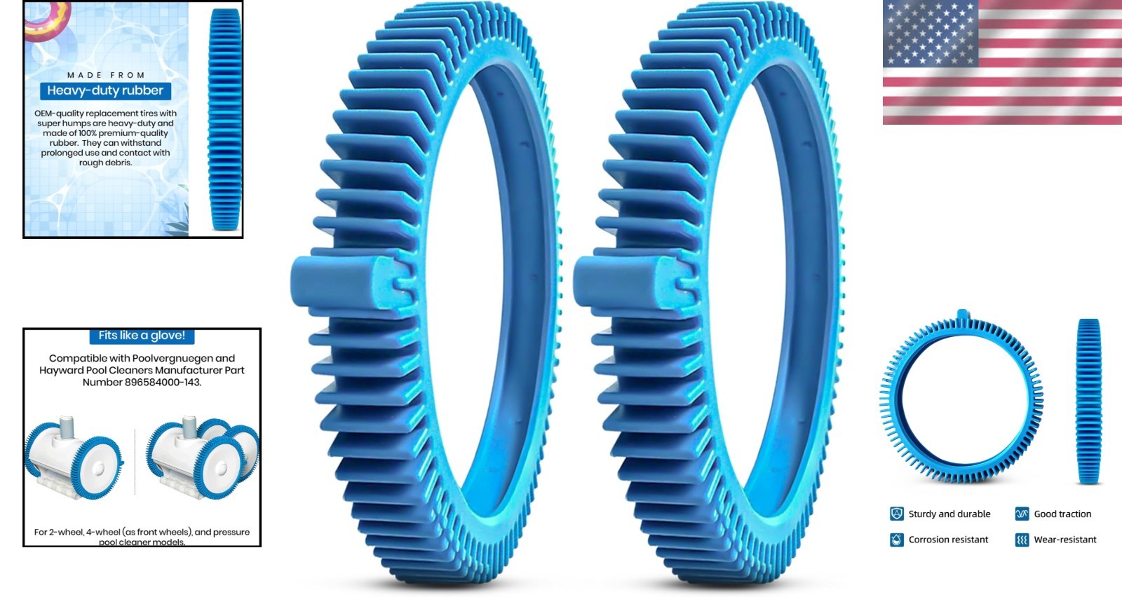 Durable 2-Pack Tires with Super Hump for Poolvergnuegen & Hayward Cleaners
