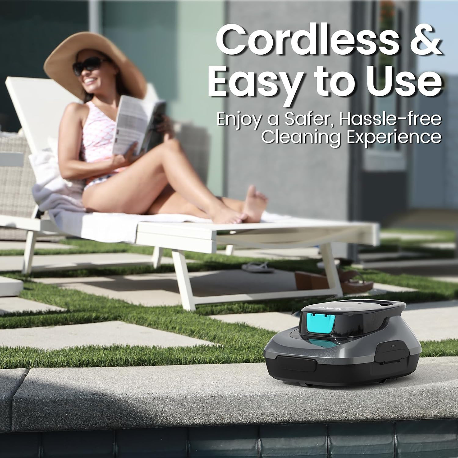AIPER Cordless Pool Vacuum, 1200GPH Suction, 90-Min Runtime, Silver