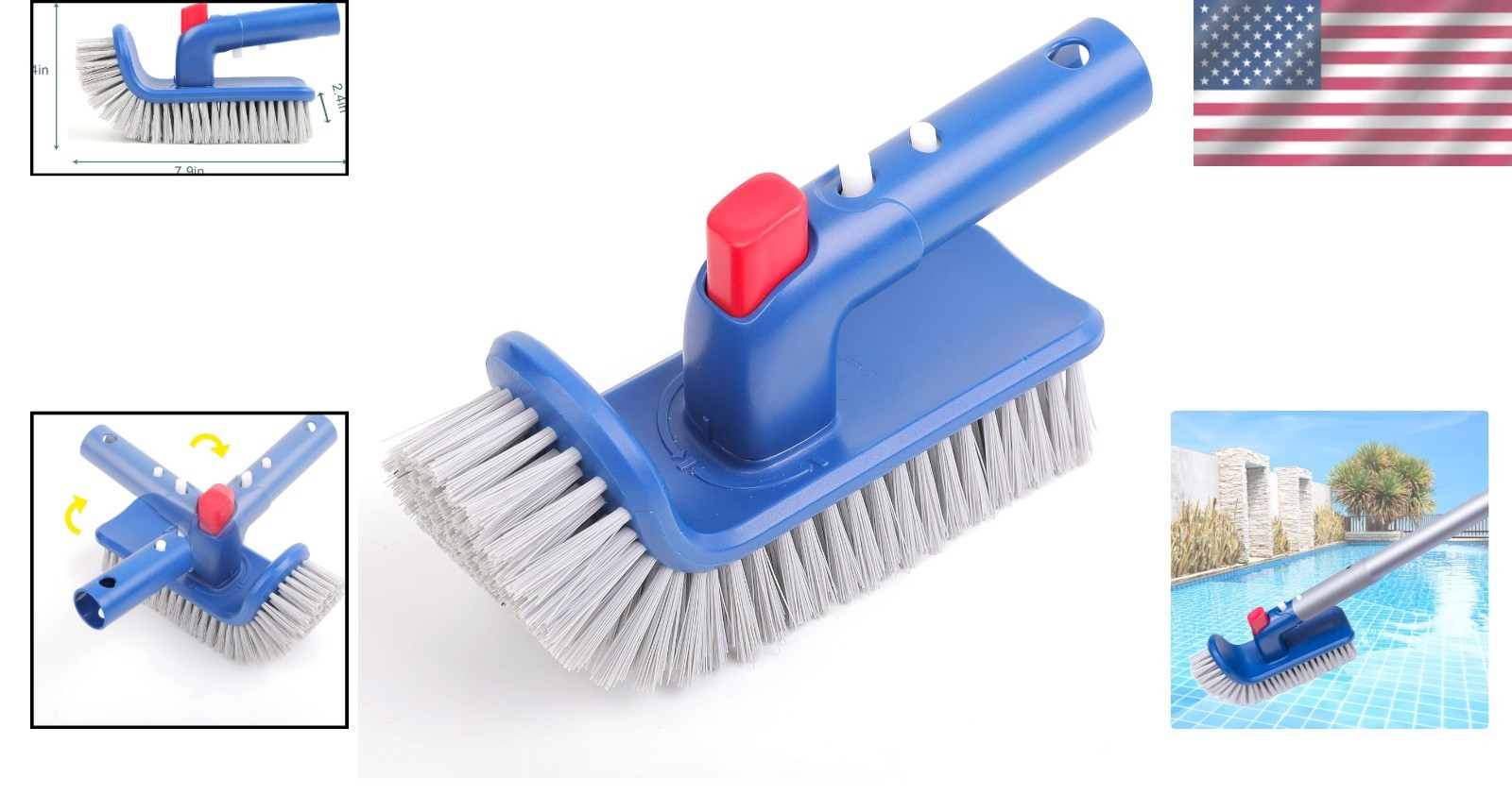 Rotating Pool Brush for Walls, Steps & Corners – Easy Cleaning Solution
