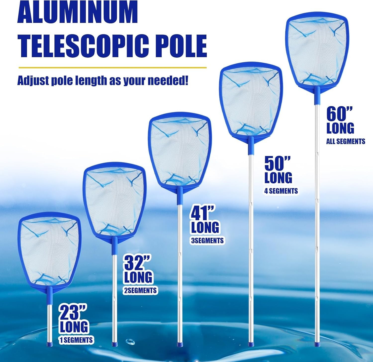 Pool Skimmer – Pool Skimmer Net with 5 Section Adjustable Telescopic Aluminum…