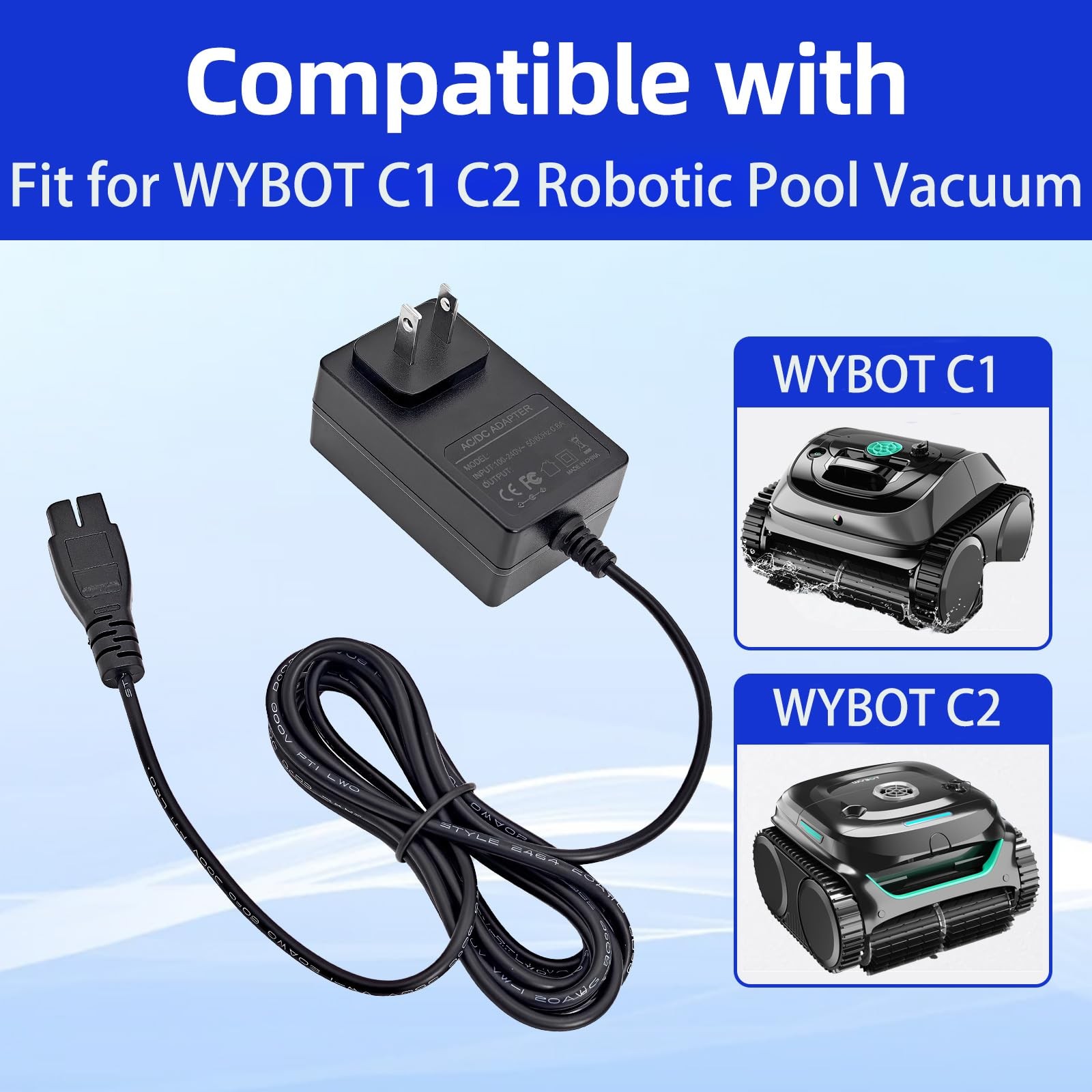 25.2V AC Adapter Power Charger for WYBOT Cordless Robotic Pool Vacuum