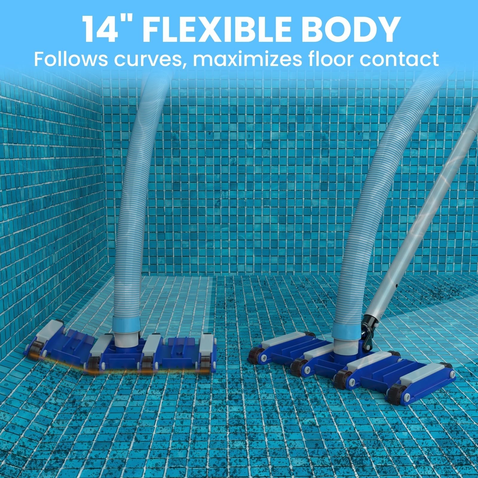 14&Prime; Weighted Pool Vacuum Head with Wheels, Manual Cleaner, Bottom Brushes & Swiv