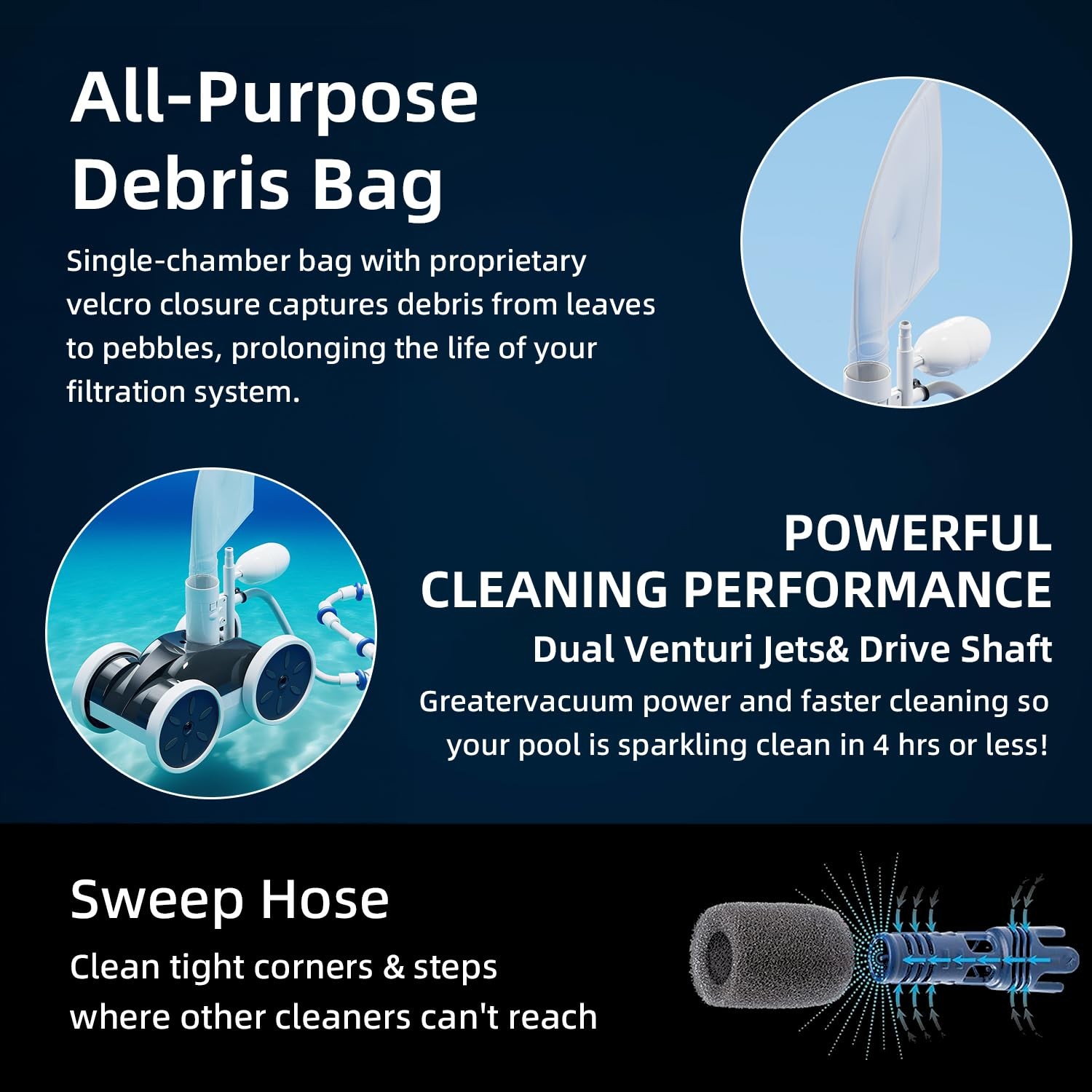 MAKHOON Upgrade Pool Pressure Side Sweeper – Professional White and Black