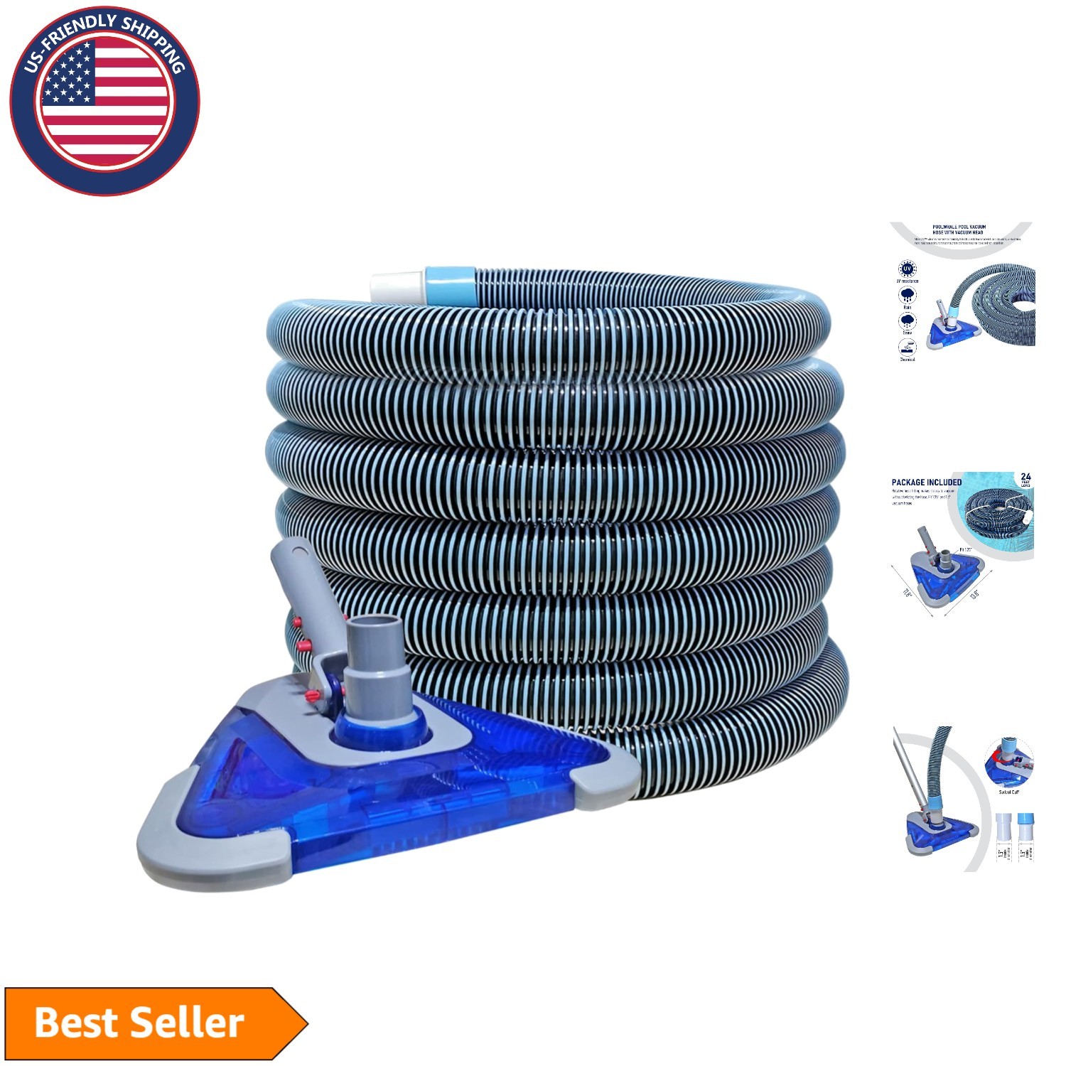 Lightweight 24ft Pool Vacuum Hose & Triangular Head – Perfect for Small Pools