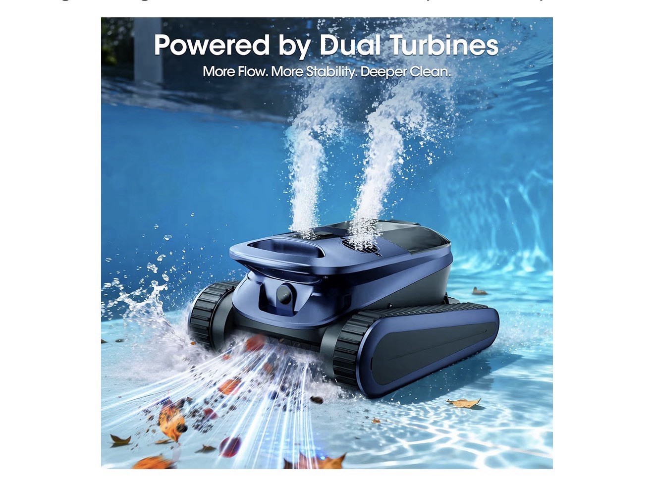Robotic Pool Cleaner AI Navigation Dual Turbines Multiple Cleaning Modes Blue