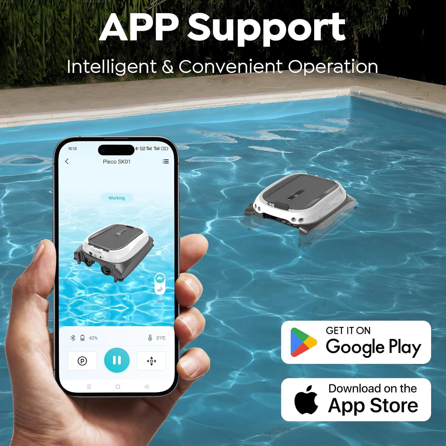 Pleco SK01 Solar Powered Pool Surface Skimmer Robot – APP Controlled, 24/7 Auto