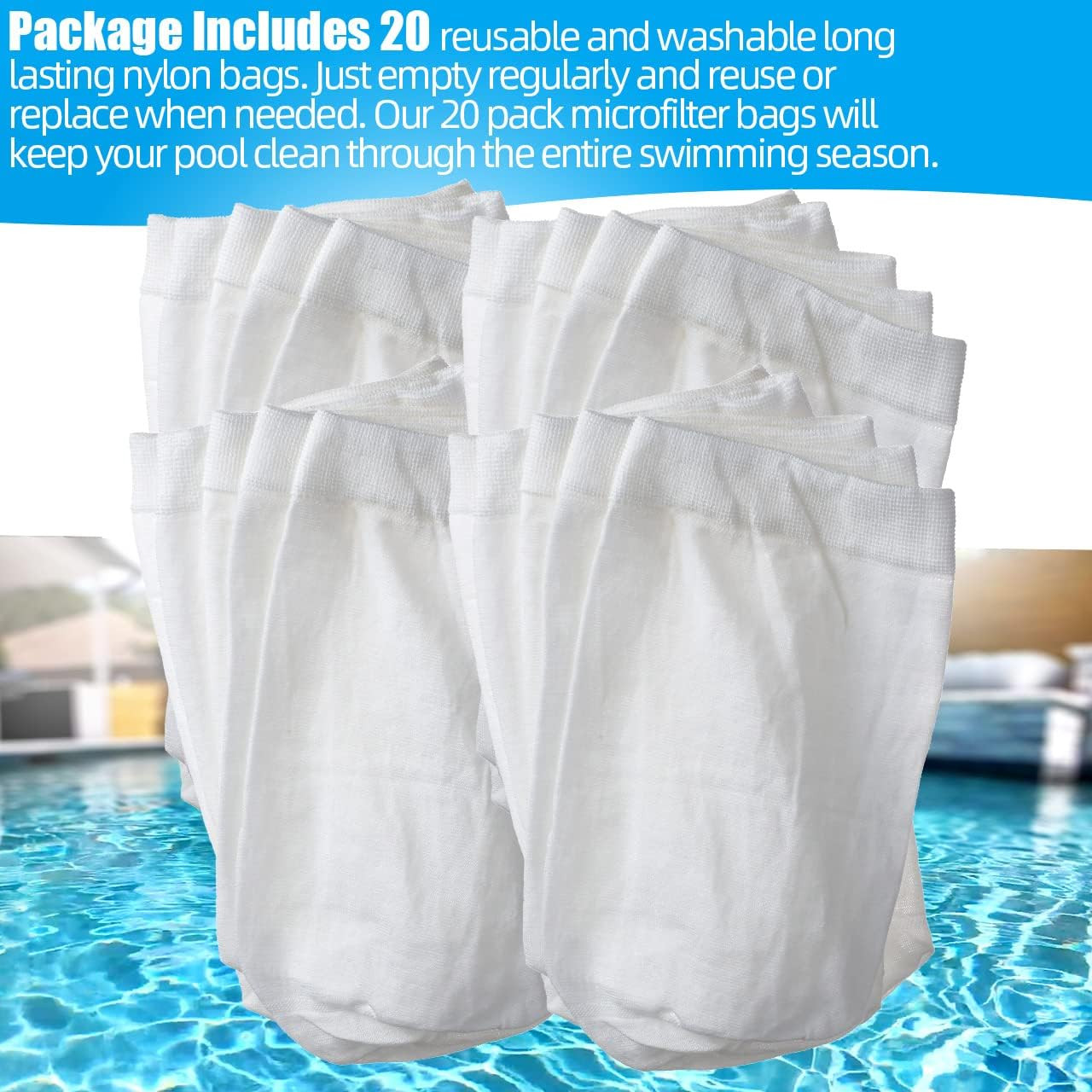(20 Pack) Pool Micro Filter Mesh Bags for Pool Blaster Water Tech Catfish Ultra
