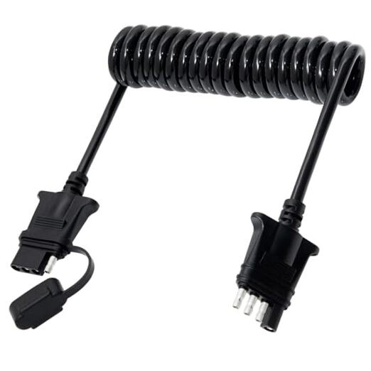 7.5ft 4 Pin Flat Trailer Wire Extension, Coiled Cable – 4 Way Vehicle &
