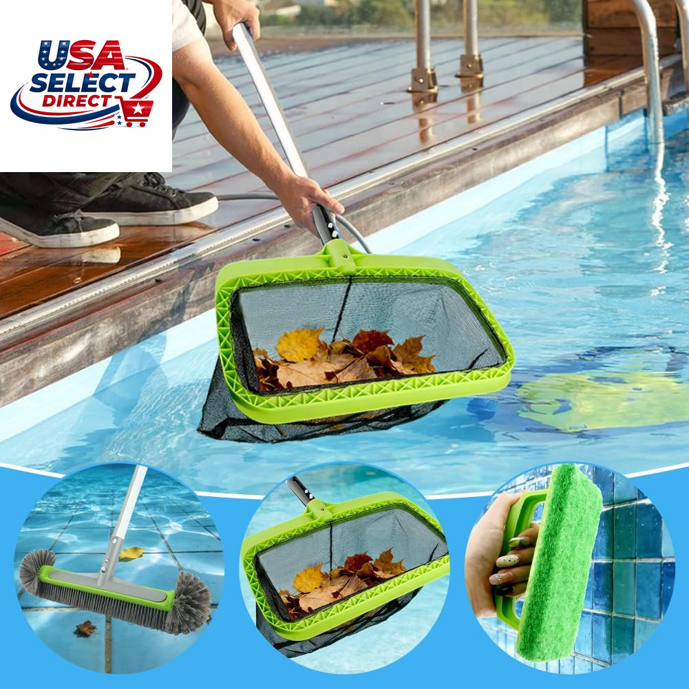 Swimming Pool Cleaning Kit with Leaf Skimmer, Brush, and Net