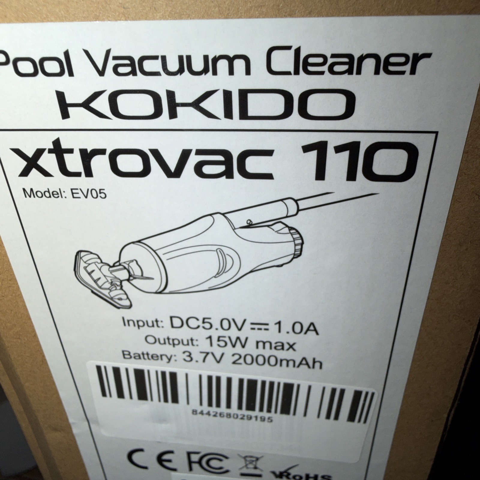 KOKIDO XTROVAC 110 Rechargeable Handheld SWIMMING Pool Vacuum Set Model EV05