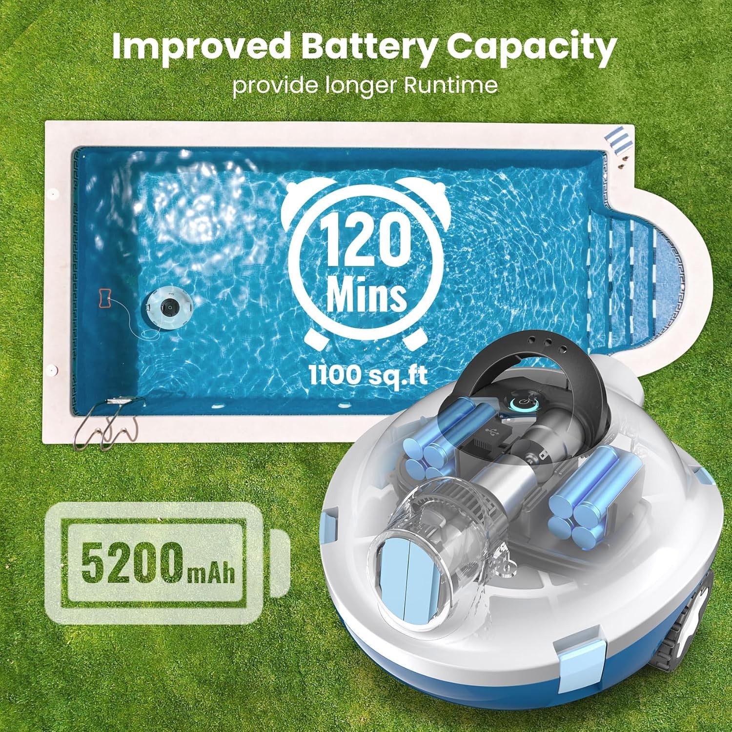 Y10 Cordless Robotic Pool Cleaner 120 Mins Self-Parking